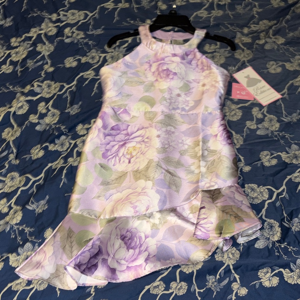 NWT Rare Editions Lavender Floral Asymmetrical Halter Dress